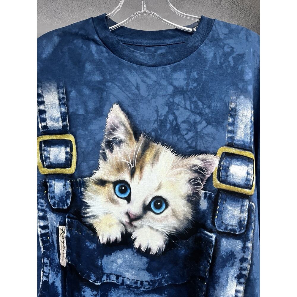 The Mountain Mens Blue Tie Dye Pocket Kitten Graphic T-Shirt Medium Stretch - Picture 4 of 7